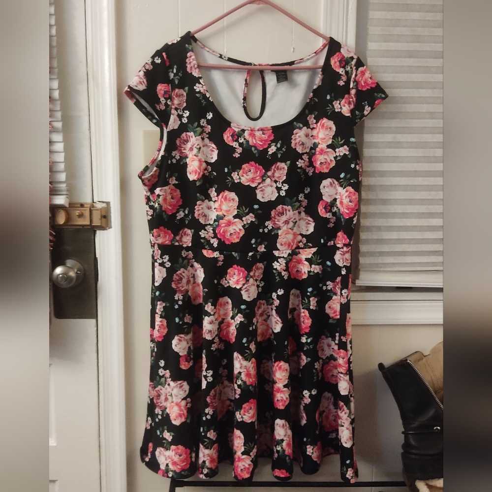 Plus Size Hot Topic Floral Skater Dress with Pink Roses